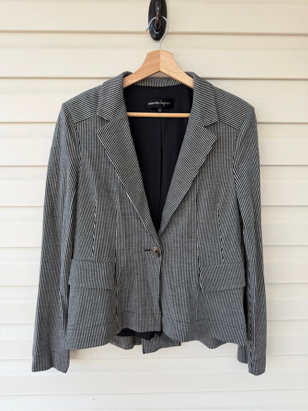 Nanette Lepore Black & White Pinstripe Single-Button Blazer